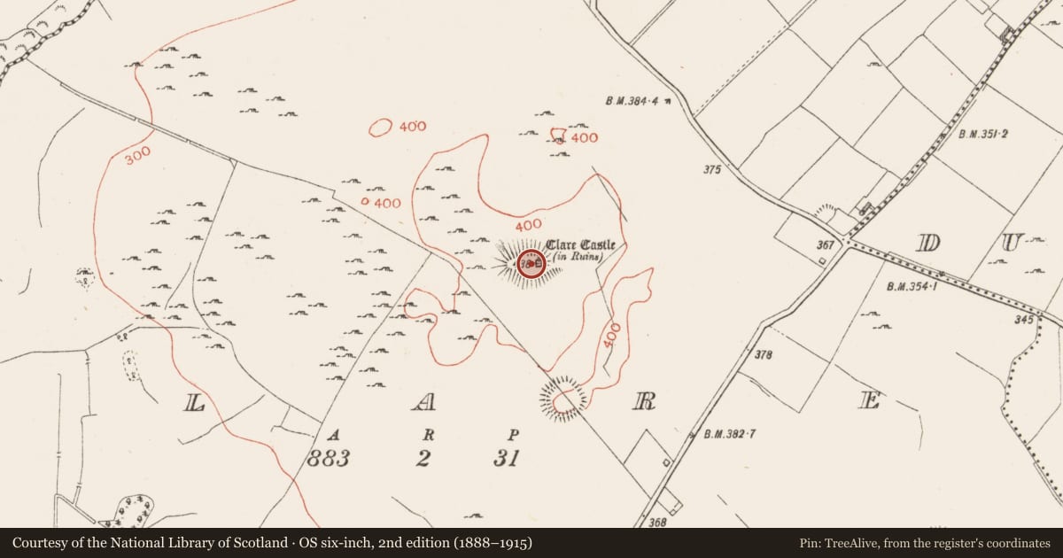 Ordnance Survey six-inch map, 2nd edition (1888–1915) covering the location of Bawn, Clare, County Westmeath, with a pin at the register's coordinates