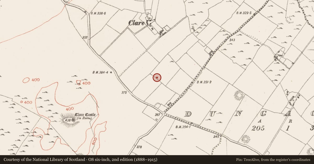 Ordnance Survey six-inch map, 2nd edition (1888–1915) covering the location of Ringfort - unclassified, Clare, County Westmeath, with a pin at the register's coordinates