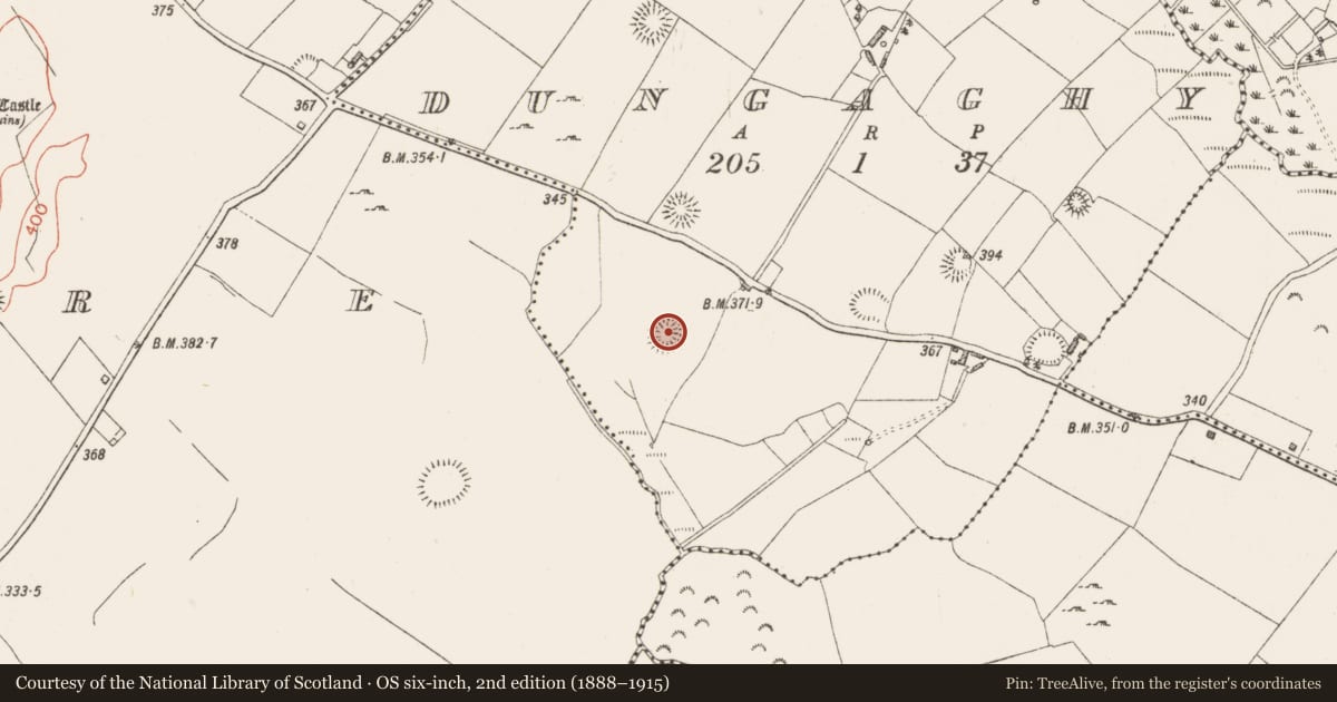 Ordnance Survey six-inch map, 2nd edition (1888–1915) covering the location of Ringfort - rath, Dungaghy, County Westmeath, with a pin at the register's coordinates