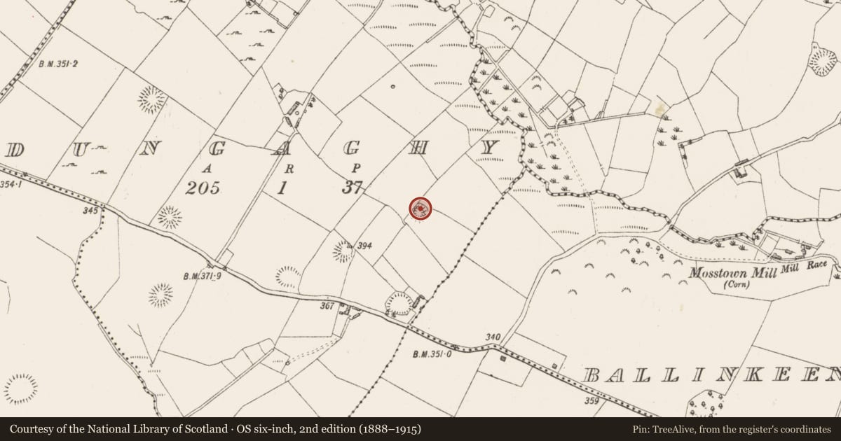 Ordnance Survey six-inch map, 2nd edition (1888–1915) covering the location of Ringfort - rath, Dungaghy, County Westmeath, with a pin at the register's coordinates