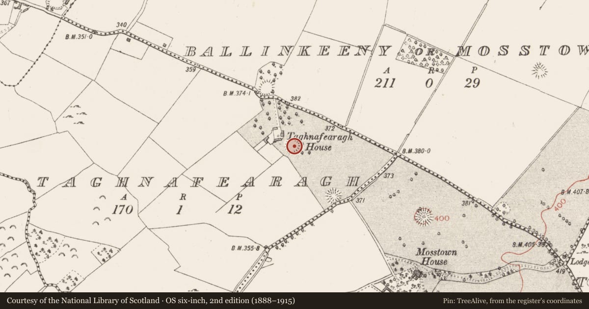 Ordnance Survey six-inch map, 2nd edition (1888–1915) covering the location of Ringfort - rath, Taghnafearagh, County Westmeath, with a pin at the register's coordinates
