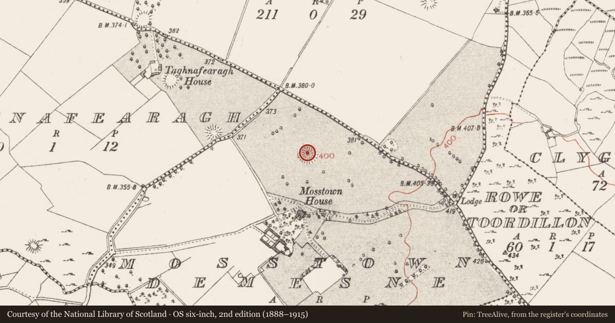 Ordnance Survey six-inch map, 2nd edition (1888–1915) covering the location of Ringfort - rath, Mosstown Demesne, County Westmeath, with a pin at the register's coordinates