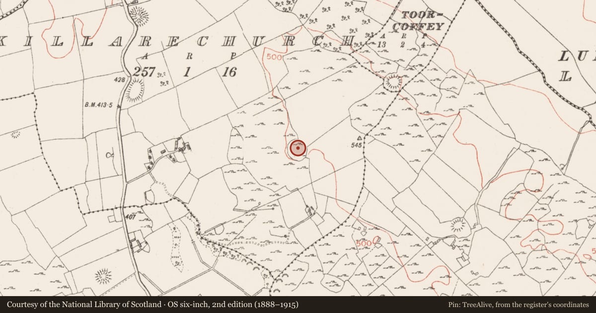 Ordnance Survey six-inch map, 2nd edition (1888–1915) covering the location of Ringfort - unclassified, Killarechurch, County Westmeath, with a pin at the register's coordinates
