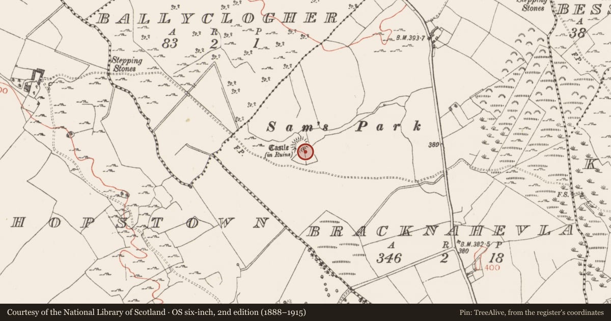 Ordnance Survey six-inch map, 2nd edition (1888–1915) covering the location of House - indeterminate date, Bracknahevla, County Westmeath, with a pin at the register's coordinates
