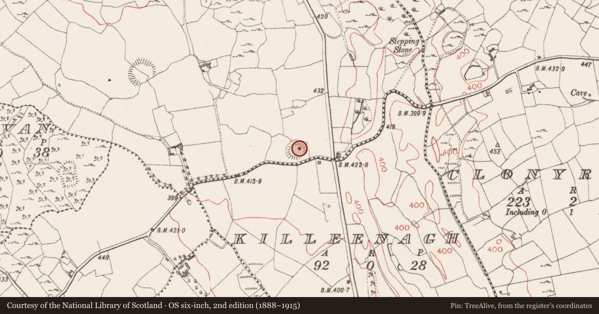 Ordnance Survey six-inch map, 2nd edition (1888–1915) covering the location of Ringfort - rath, Killeenbrack, County Westmeath, with a pin at the register's coordinates