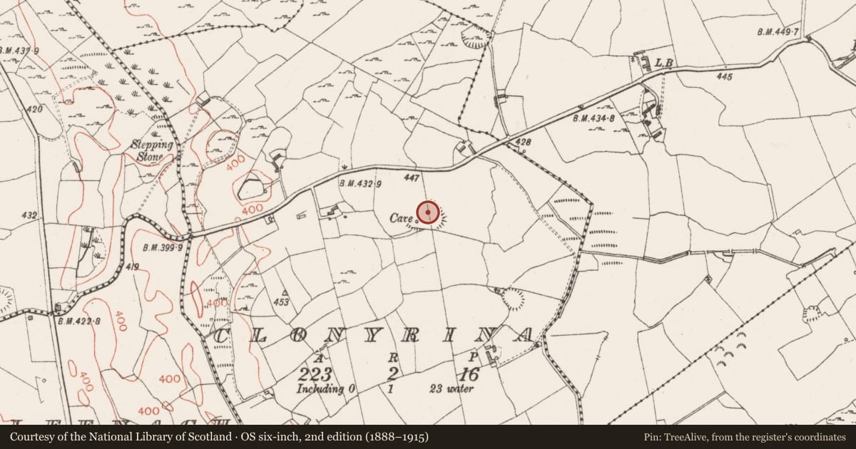 Ordnance Survey six-inch map, 2nd edition (1888–1915) covering the location of Ringfort - rath, Clonyrina, County Westmeath, with a pin at the register's coordinates