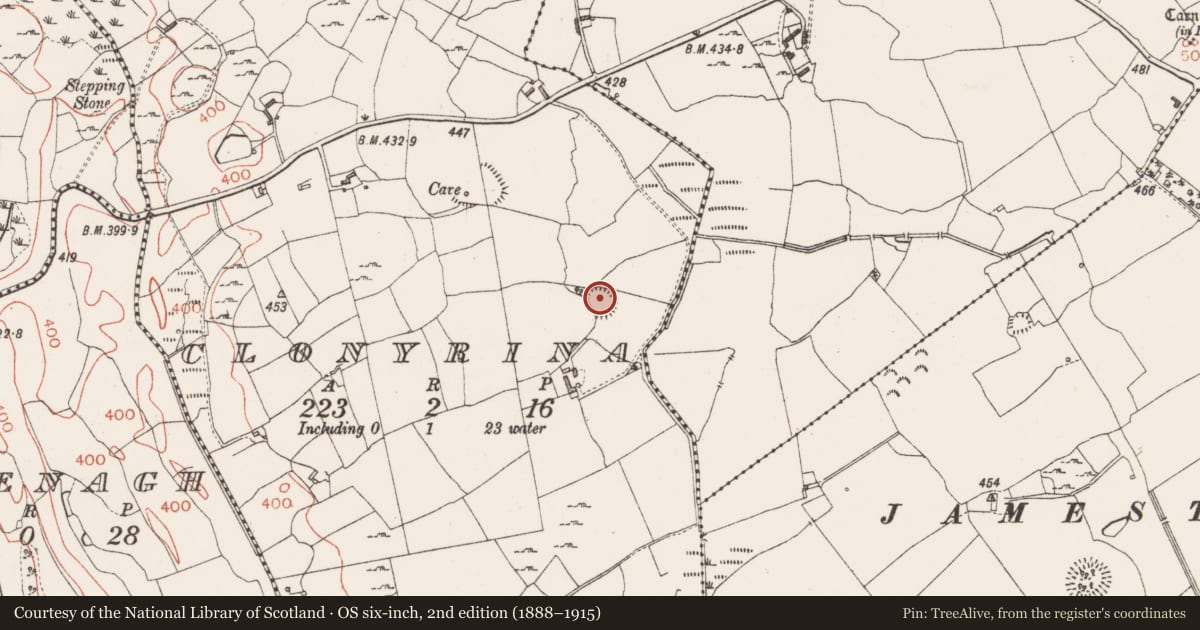 Ordnance Survey six-inch map, 2nd edition (1888–1915) covering the location of Ringfort - rath, Clonyrina, County Westmeath, with a pin at the register's coordinates