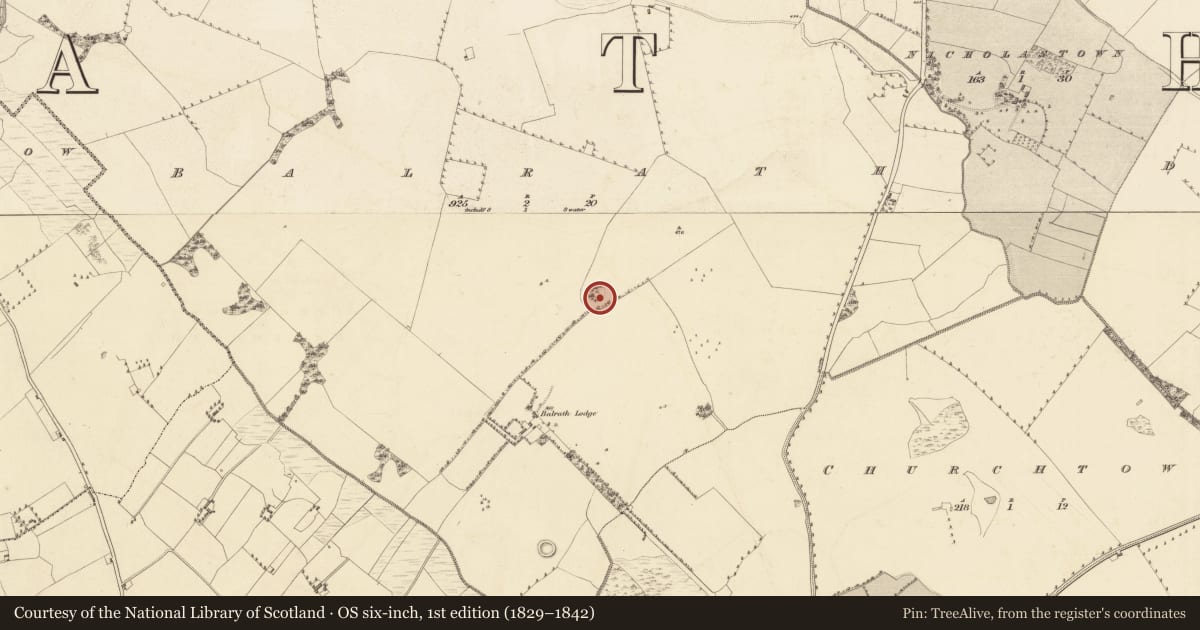 Ordnance Survey six-inch map, 1st edition (1829–1842) covering the location of Ringfort - rath, Balrath, County Westmeath, with a pin at the register's coordinates
