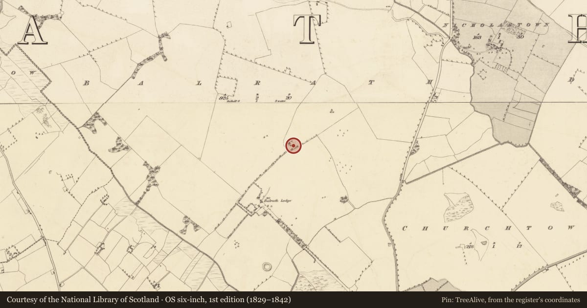 Ordnance Survey six-inch map, 1st edition (1829–1842) covering the location of Hut site, Balrath, County Westmeath, with a pin at the register's coordinates