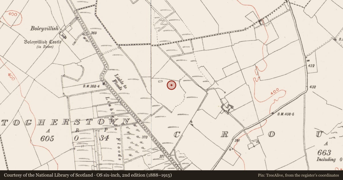 Ordnance Survey six-inch map, 2nd edition (1888–1915) covering the location of House - indeterminate date, Croughal, County Westmeath, with a pin at the register's coordinates