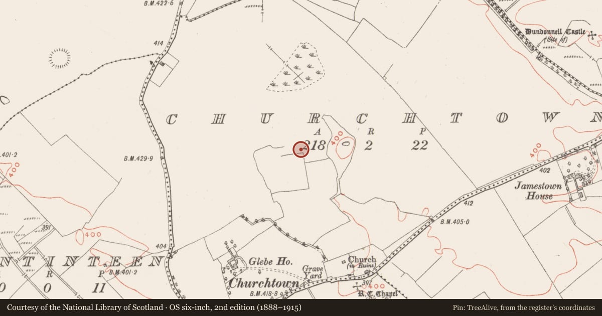 Ordnance Survey six-inch map, 2nd edition (1888–1915) covering the location of Settlement deserted - medieval, Churchtown, County Westmeath, with a pin at the register's coordinates