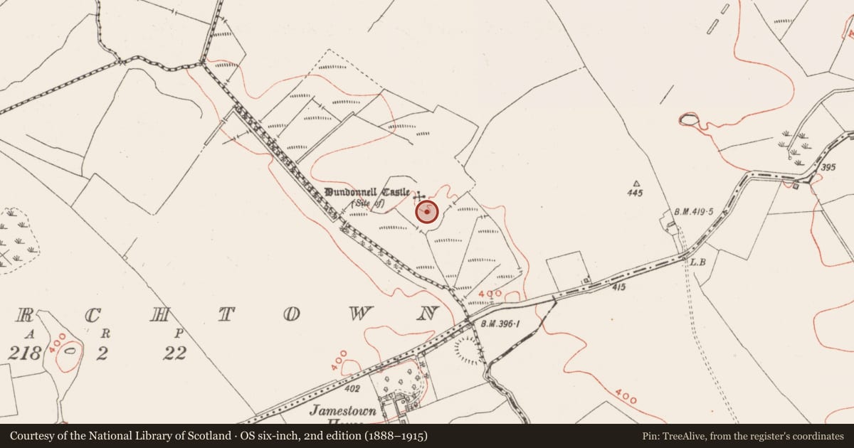 Ordnance Survey six-inch map, 2nd edition (1888–1915) covering the location of Bawn, Dundonnell, County Westmeath, with a pin at the register's coordinates