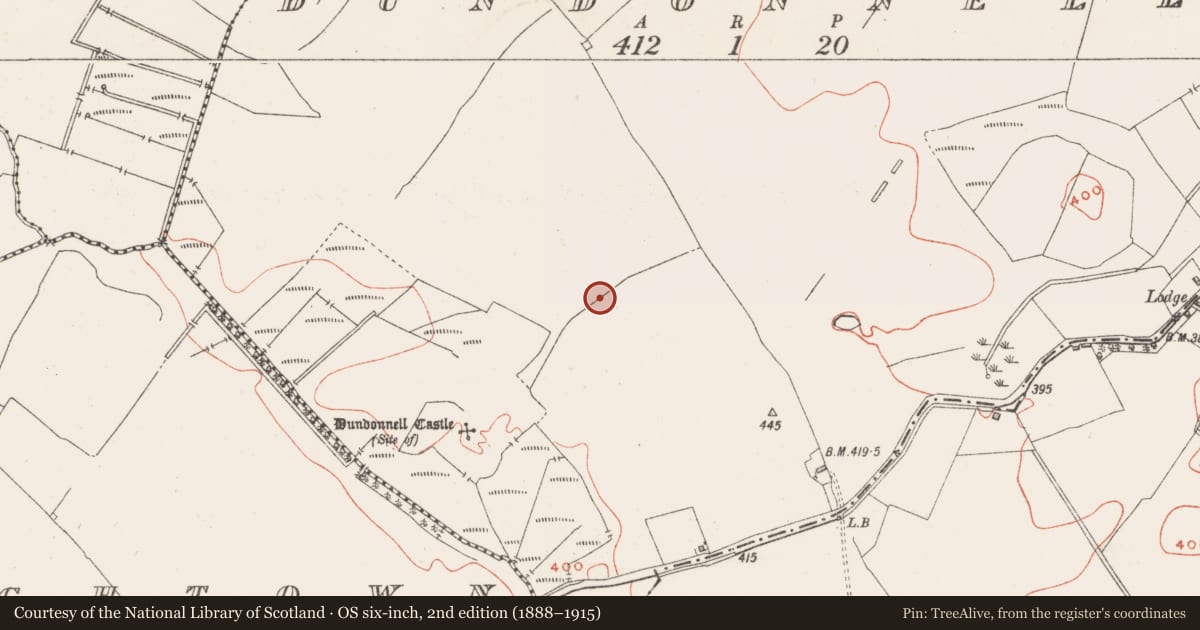 Ordnance Survey six-inch map, 2nd edition (1888–1915) covering the location of Road - hollow-way, Dundonnell, County Westmeath, with a pin at the register's coordinates