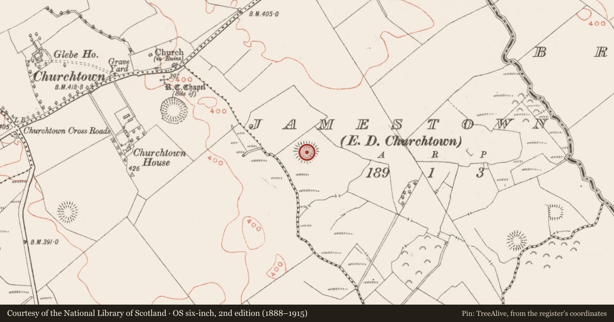 Ordnance Survey six-inch map, 2nd edition (1888–1915) covering the location of Ringfort - rath, Jamestown, County Westmeath, with a pin at the register's coordinates