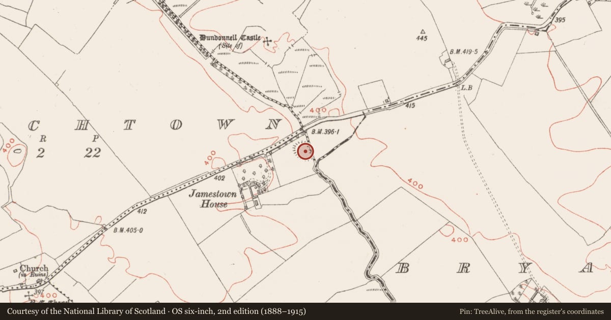 Ordnance Survey six-inch map, 2nd edition (1888–1915) covering the location of Earthwork, Jamestown, County Westmeath, with a pin at the register's coordinates