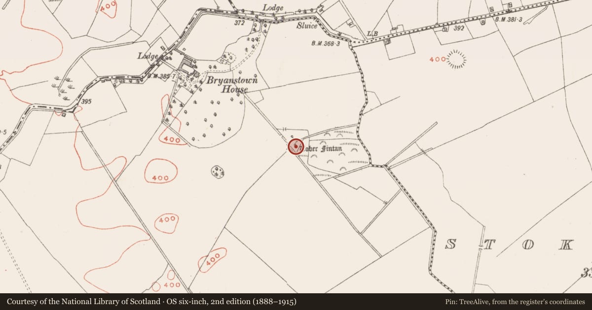 Ordnance Survey six-inch map, 2nd edition (1888–1915) covering the location of Ritual site - holy well, Bryanstown, County Westmeath, with a pin at the register's coordinates