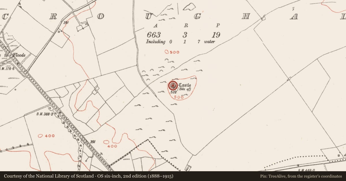 Ordnance Survey six-inch map, 2nd edition (1888–1915) covering the location of Castle - unclassified, Croughal, County Westmeath, with a pin at the register's coordinates