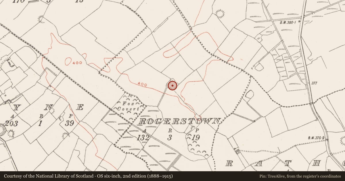 Ordnance Survey six-inch map, 2nd edition (1888–1915) covering the location of Ringfort - rath, Rogerstown, County Westmeath, with a pin at the register's coordinates
