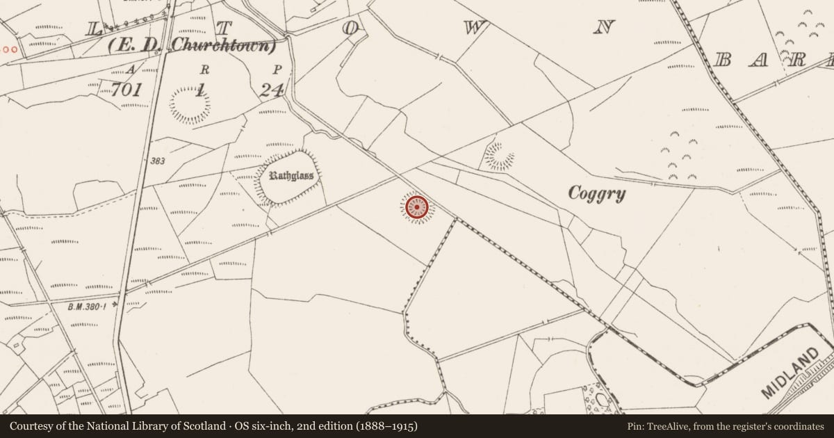 Ordnance Survey six-inch map, 2nd edition (1888–1915) covering the location of Ringfort - rath, Milltown, County Westmeath, with a pin at the register's coordinates
