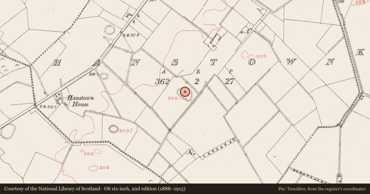 Ordnance Survey six-inch map, 2nd edition (1888–1915) covering the location of Concentric enclosure, Hanstown, County Westmeath, with a pin at the register's coordinates