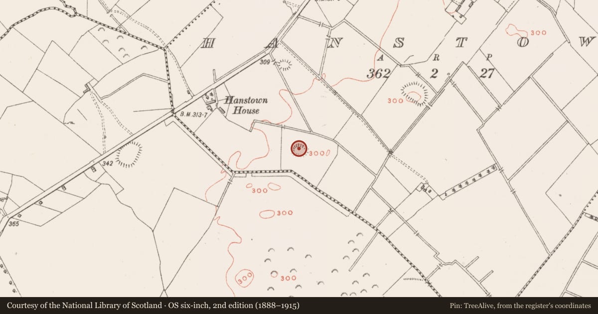 Ordnance Survey six-inch map, 2nd edition (1888–1915) covering the location of Earthwork, Hanstown, County Westmeath, with a pin at the register's coordinates