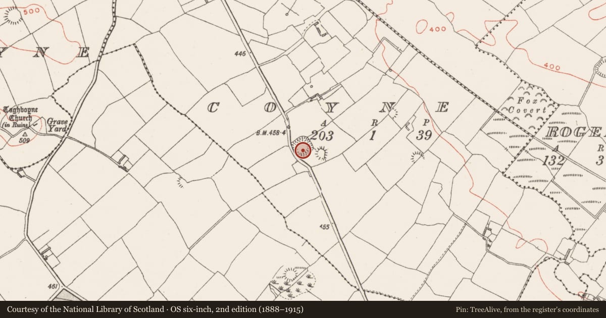 Ordnance Survey six-inch map, 2nd edition (1888–1915) covering the location of House - indeterminate date, Coyne, County Westmeath, with a pin at the register's coordinates