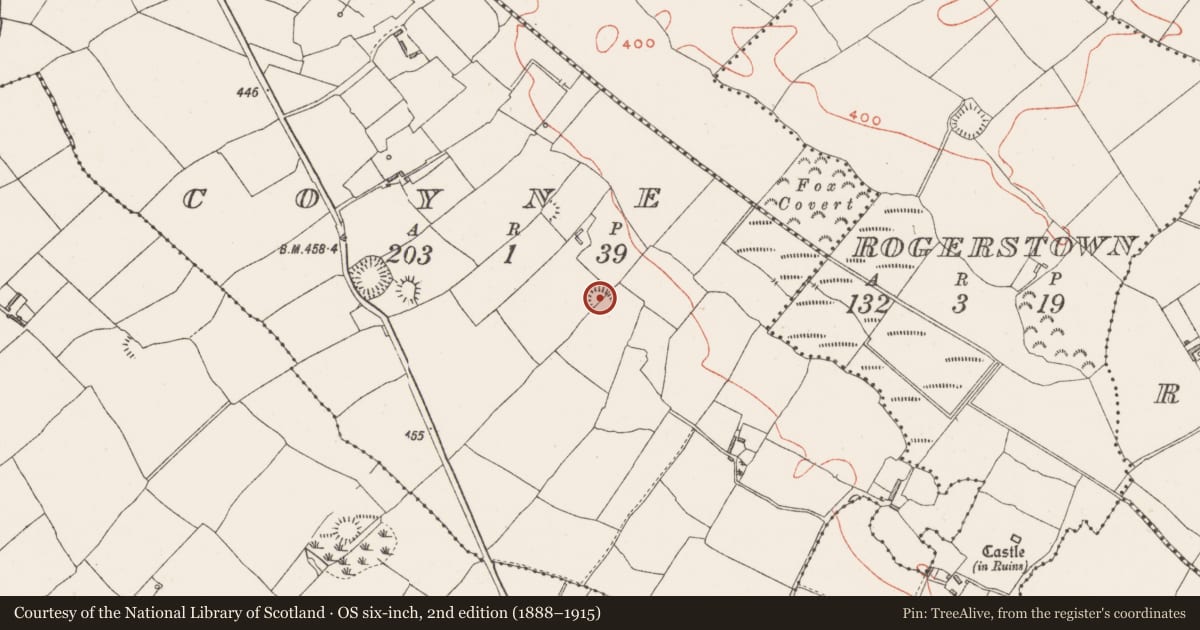 Ordnance Survey six-inch map, 2nd edition (1888–1915) covering the location of Ringfort - rath, Coyne, County Westmeath, with a pin at the register's coordinates