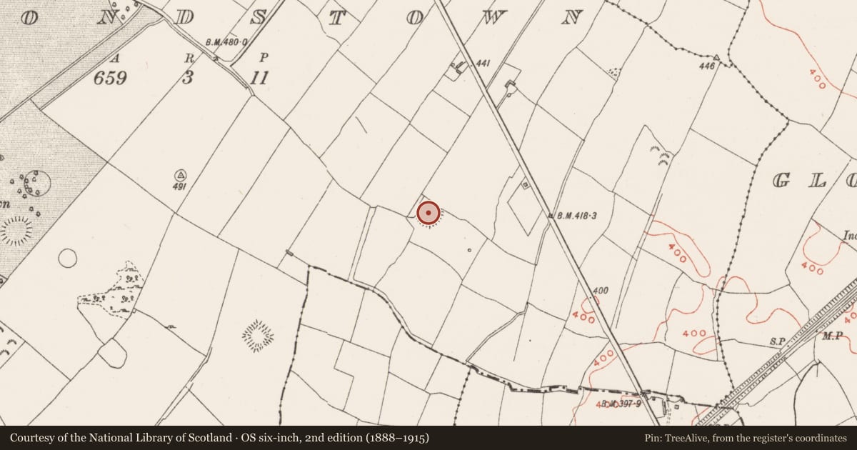 Ordnance Survey six-inch map, 2nd edition (1888–1915) covering the location of Earthwork, Redmondstown, County Westmeath, with a pin at the register's coordinates