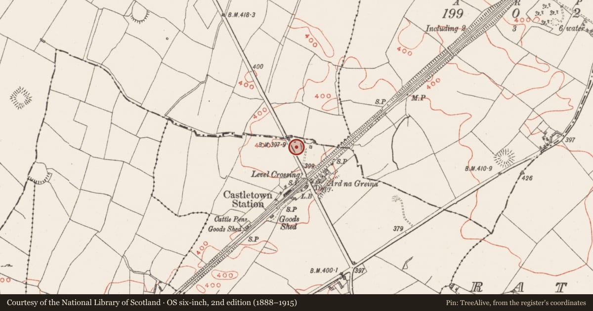 Ordnance Survey six-inch map, 2nd edition (1888–1915) covering the location of Cist, Conranstown, County Westmeath, with a pin at the register's coordinates