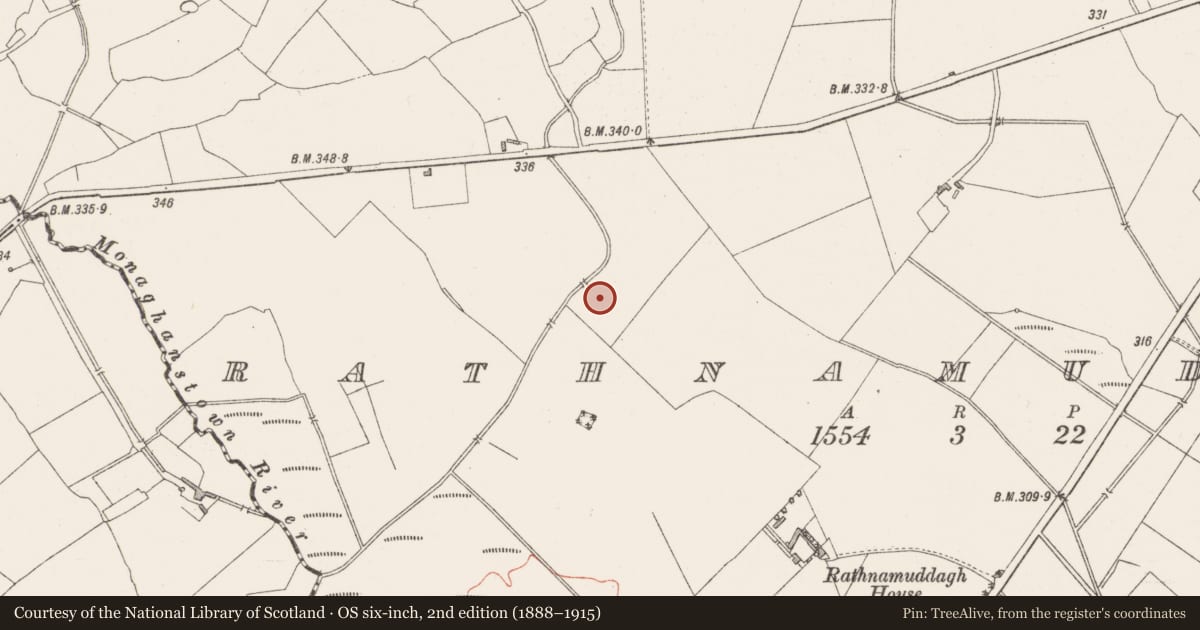 Ordnance Survey six-inch map, 2nd edition (1888–1915) covering the location of Ringfort - unclassified, Rathnamuddagh, County Westmeath, with a pin at the register's coordinates