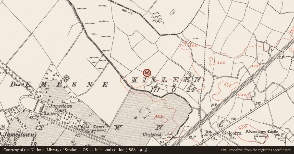 Ordnance Survey six-inch map, 2nd edition (1888–1915) covering the location of House - indeterminate date, Killeen, County Westmeath, with a pin at the register's coordinates