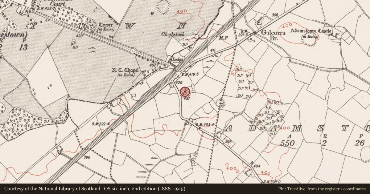 Ordnance Survey six-inch map, 2nd edition (1888–1915) covering the location of Souterrain, Killeen, County Westmeath, with a pin at the register's coordinates
