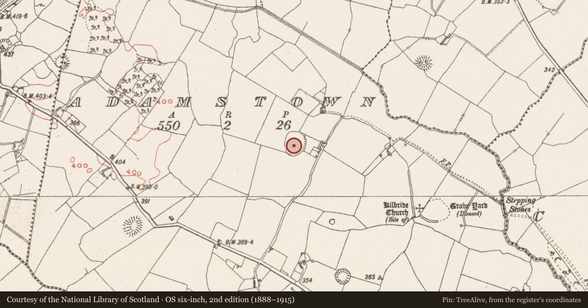 Ordnance Survey six-inch map, 2nd edition (1888–1915) covering the location of House - indeterminate date, Adamstown, County Westmeath, with a pin at the register's coordinates