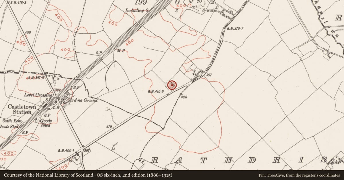 Ordnance Survey six-inch map, 2nd edition (1888–1915) covering the location of Ringfort - rath, Glomerstown, County Westmeath, with a pin at the register's coordinates
