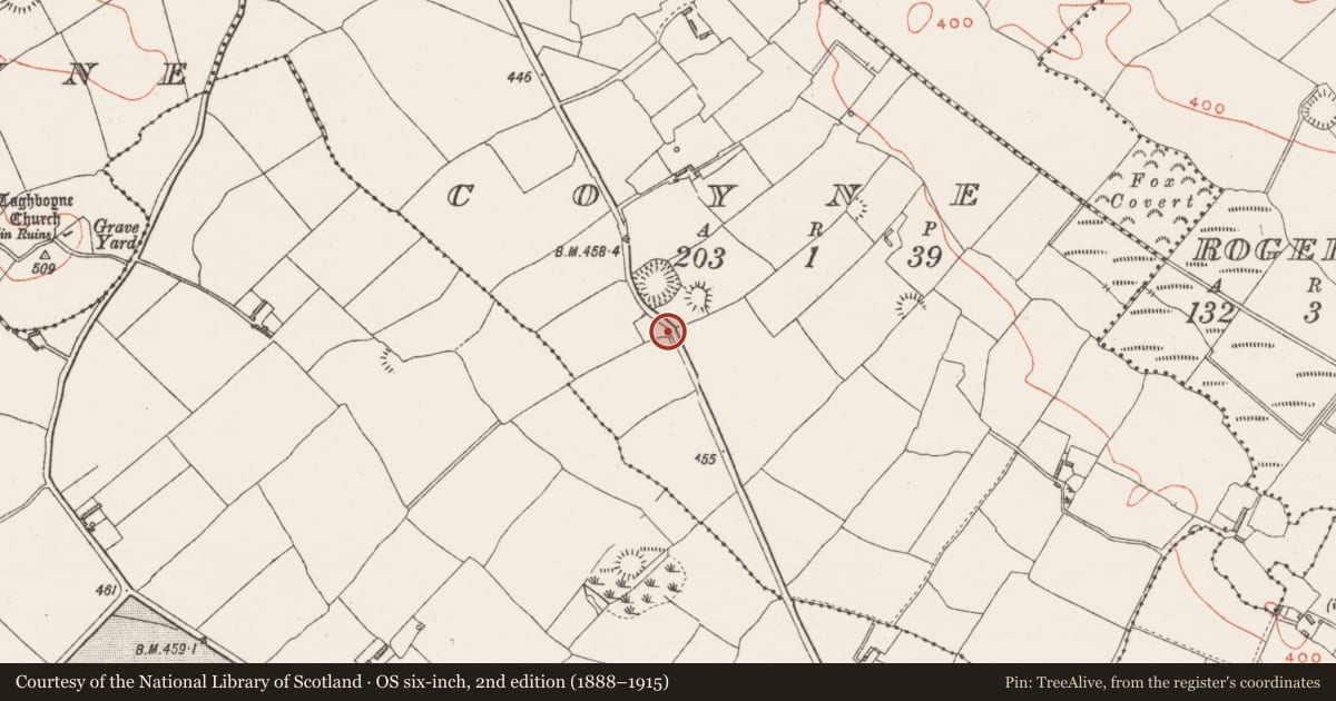 Ordnance Survey six-inch map, 2nd edition (1888–1915) covering the location of Souterrain, Coyne, County Westmeath, with a pin at the register's coordinates