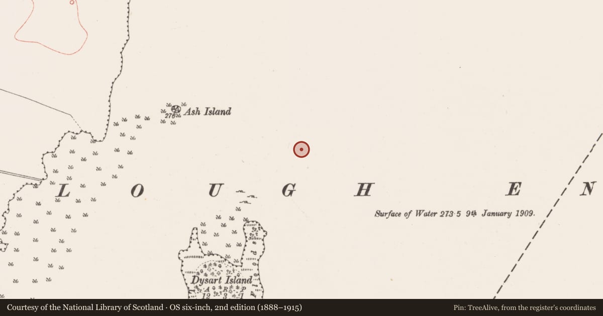Ordnance Survey six-inch map, 2nd edition (1888–1915) covering the location of Crannog, Lough Ennell, County Westmeath, with a pin at the register's coordinates