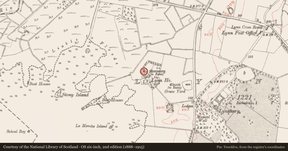 Ordnance Survey six-inch map, 2nd edition (1888–1915) covering the location of Bawn, Lynn, County Westmeath, with a pin at the register's coordinates