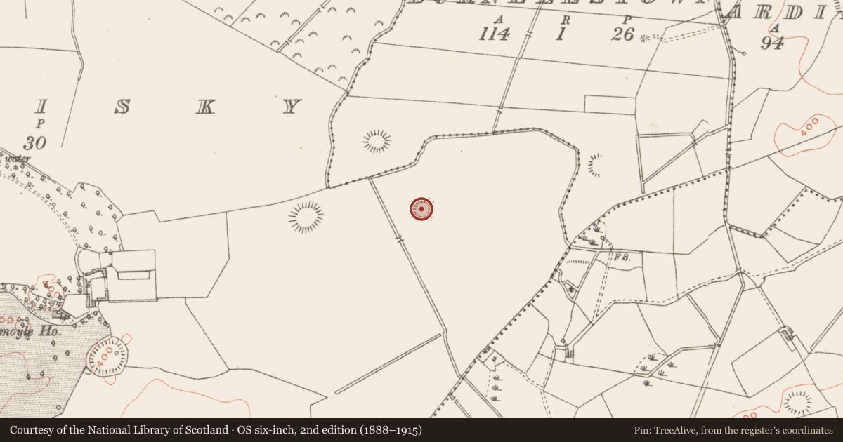 Ordnance Survey six-inch map, 2nd edition (1888–1915) covering the location of Ringfort - rath, Tullanisky, County Westmeath, with a pin at the register's coordinates