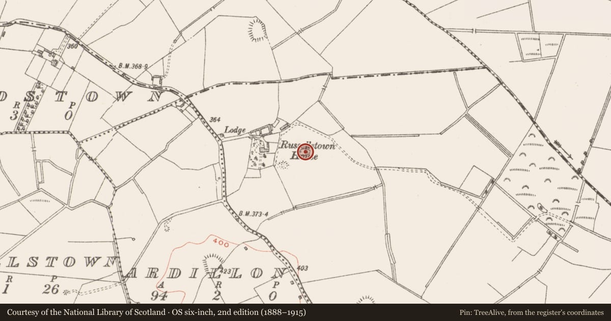 Ordnance Survey six-inch map, 2nd edition (1888–1915) covering the location of Ringfort - unclassified, Russellstown, County Westmeath, with a pin at the register's coordinates