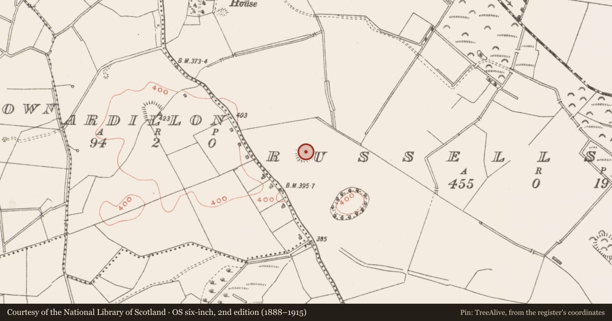 Ordnance Survey six-inch map, 2nd edition (1888–1915) covering the location of Ringfort - rath, Russellstown, County Westmeath, with a pin at the register's coordinates