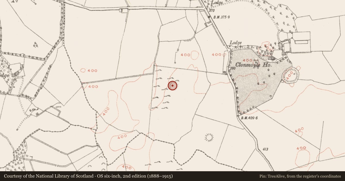 Ordnance Survey six-inch map, 2nd edition (1888–1915) covering the location of Hut site, Tullanisky, County Westmeath, with a pin at the register's coordinates