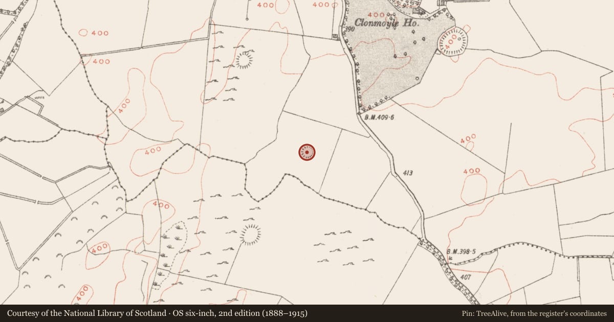 Ordnance Survey six-inch map, 2nd edition (1888–1915) covering the location of Barrow - ring-barrow, Tullanisky, County Westmeath, with a pin at the register's coordinates