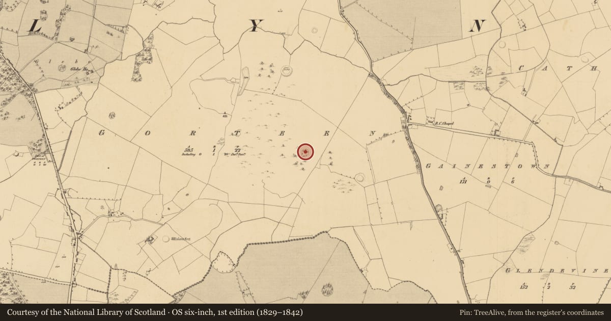 Ordnance Survey six-inch map, 1st edition (1829–1842) covering the location of Ringfort - rath, Gorteen, County Westmeath, with a pin at the register's coordinates
