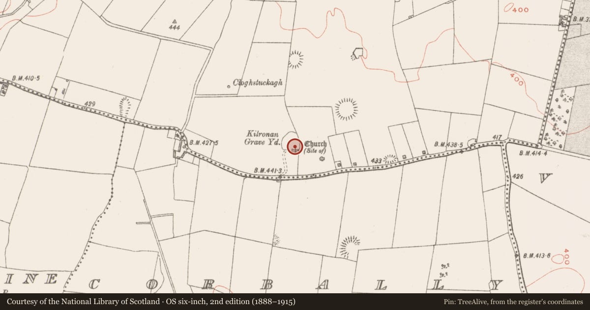 Ordnance Survey six-inch map, 2nd edition (1888–1915) covering the location of Chapel, Catherinestown, County Westmeath, with a pin at the register's coordinates