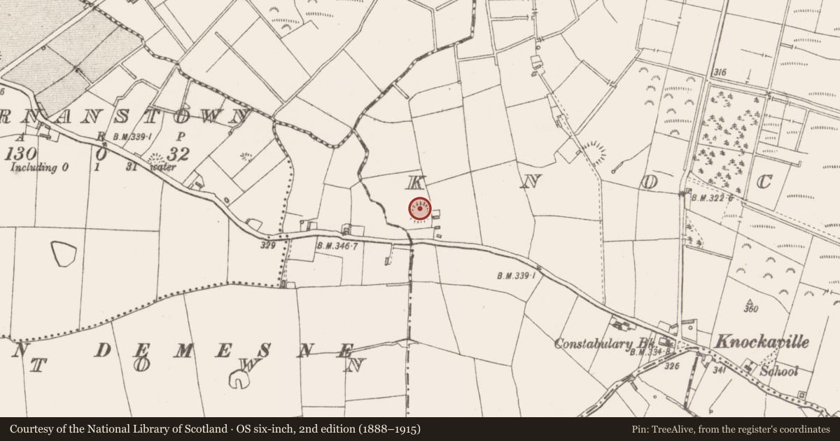 Ordnance Survey six-inch map, 2nd edition (1888–1915) covering the location of House - indeterminate date, Knockaville, County Westmeath, with a pin at the register's coordinates