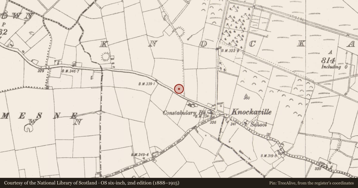 Ordnance Survey six-inch map, 2nd edition (1888–1915) covering the location of Ringfort - rath, Knockaville, County Westmeath, with a pin at the register's coordinates