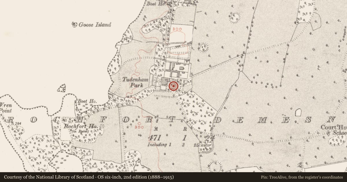 Ordnance Survey six-inch map, 2nd edition (1888–1915) covering the location of Designed landscape feature, Rochfort Demesne, County Westmeath, with a pin at the register's coordinates