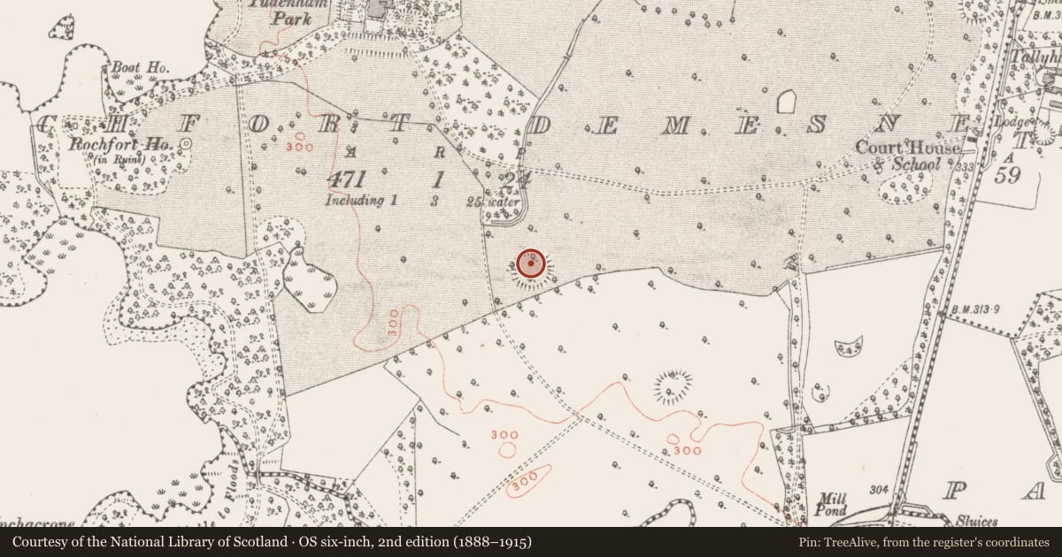 Ordnance Survey six-inch map, 2nd edition (1888–1915) covering the location of Ringfort - rath, Rochfort Demesne, County Westmeath, with a pin at the register's coordinates