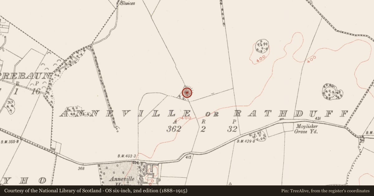 Ordnance Survey six-inch map, 2nd edition (1888–1915) covering the location of Ringfort - rath, Anneville Or Rathduff, County Westmeath, with a pin at the register's coordinates