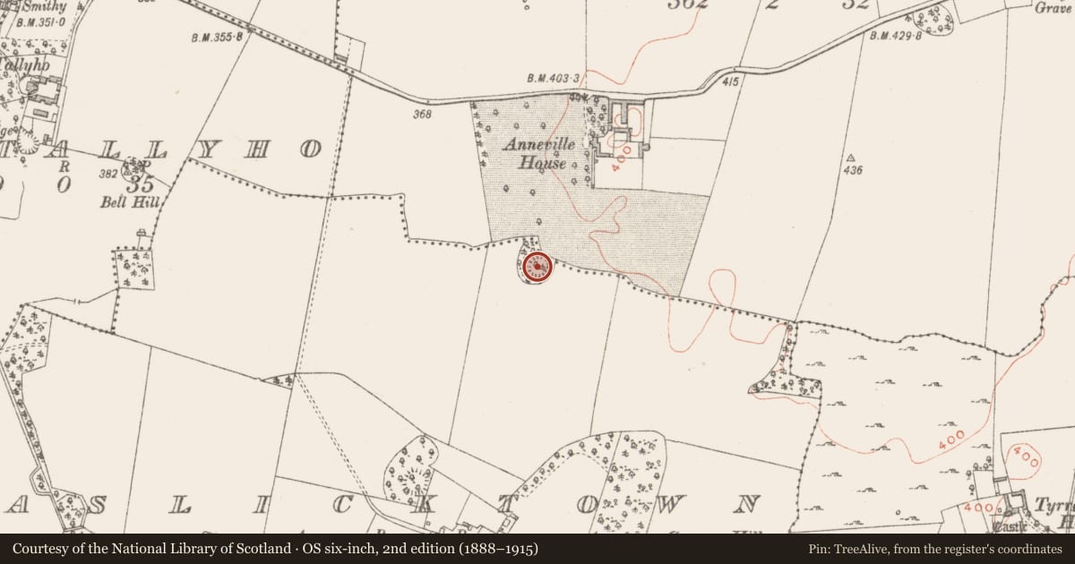 Ordnance Survey six-inch map, 2nd edition (1888–1915) covering the location of Ringfort - rath, Paslicktown, County Westmeath, with a pin at the register's coordinates